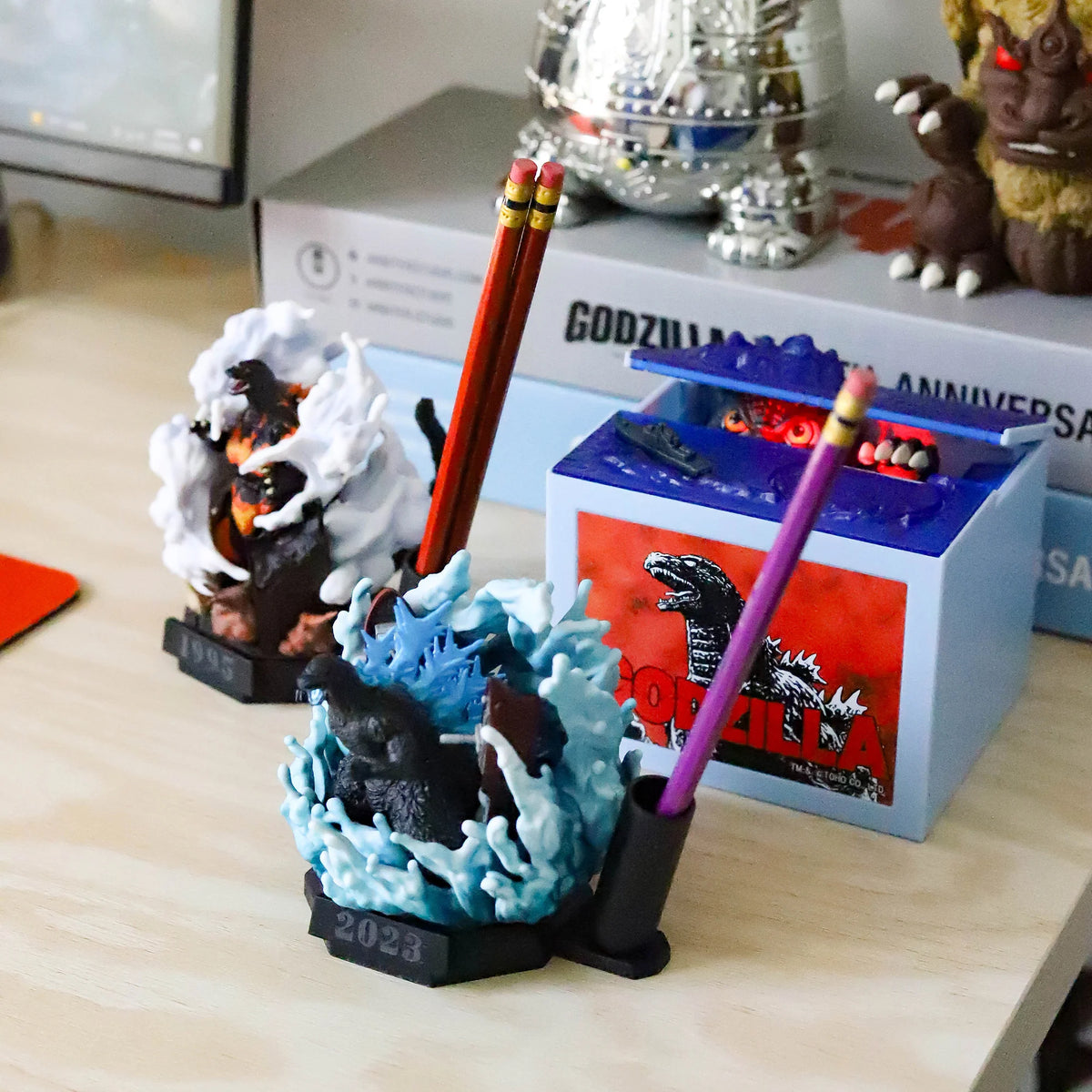 Godzilla Desktop Monster Pen Stand - Set of 4 (1954, 1995, 2016, 2023)